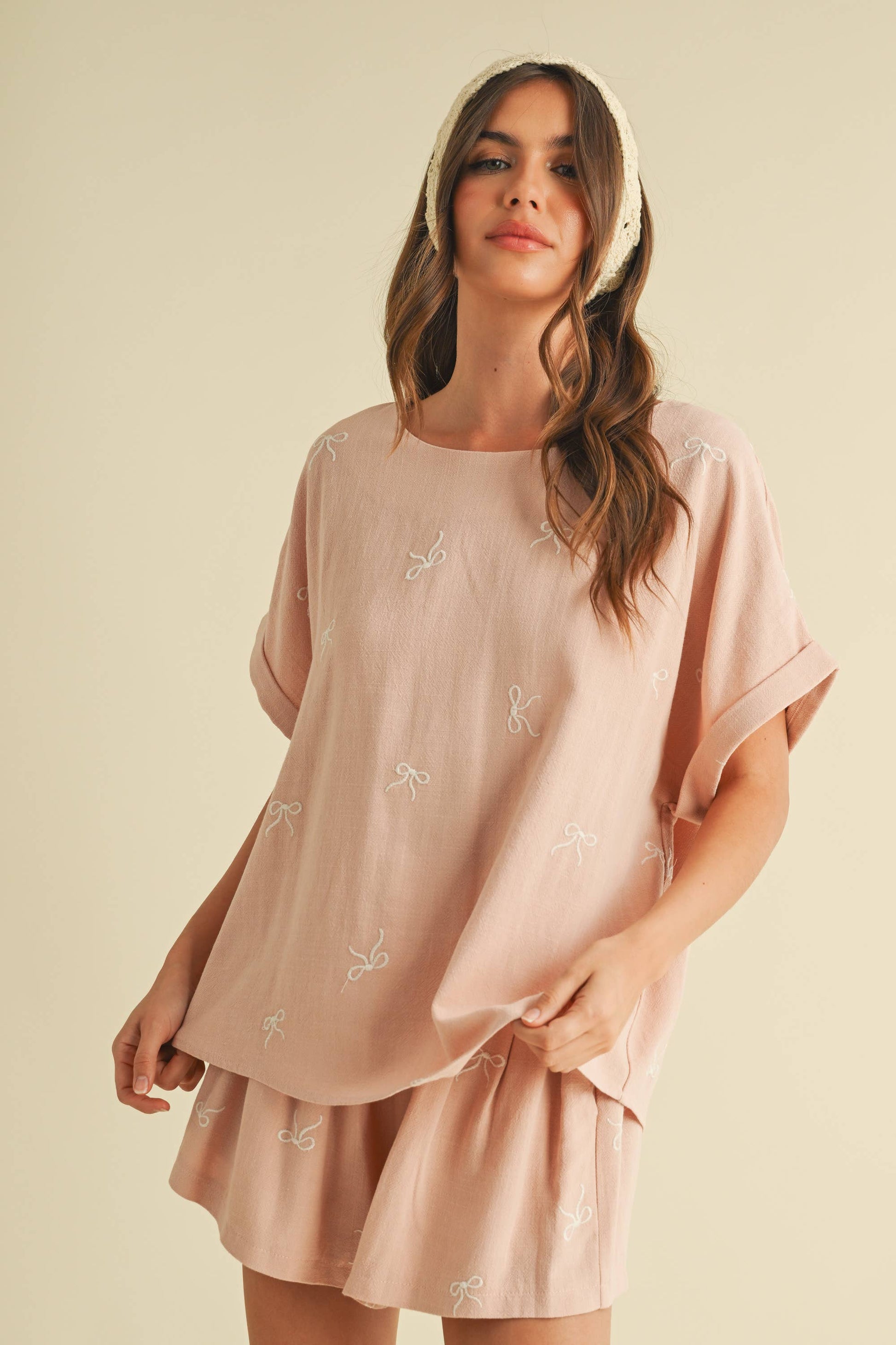 OVERSIZED SHORT SLEEVE TOP WITH BELTED SHORTS SET