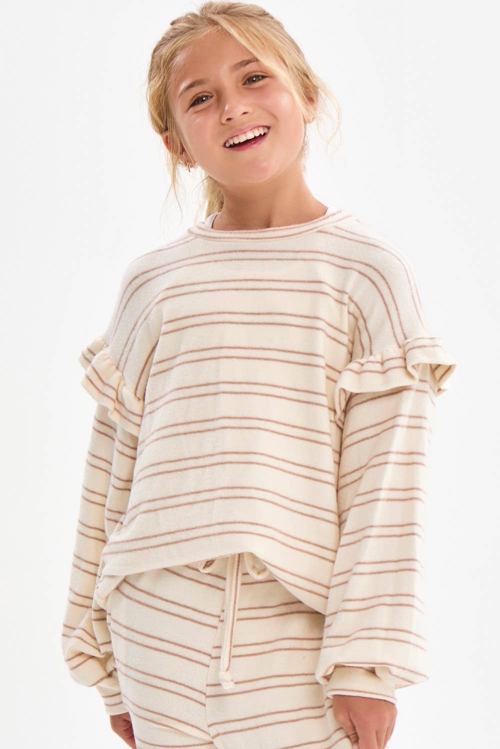 Ruffle Shoulder Brushed Knit Top