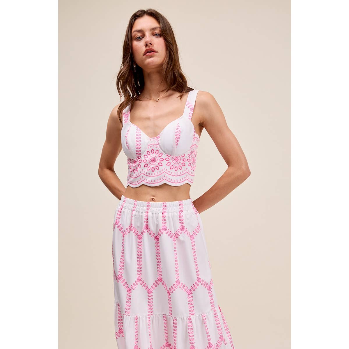 Embroidery Looking Print Woven Top & Skirt Set
