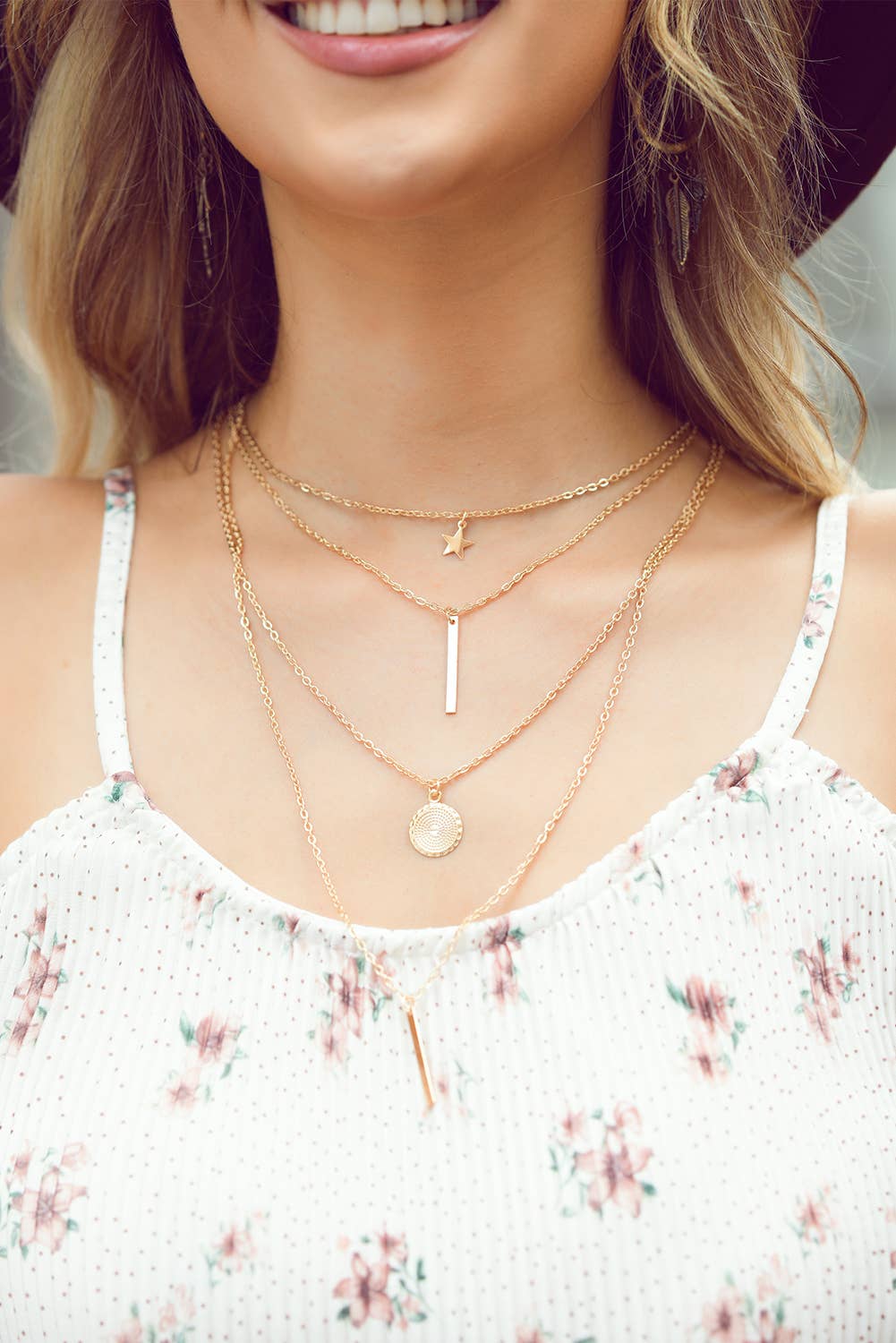 Boho Multi-layered Star Pendant Necklace: Gold