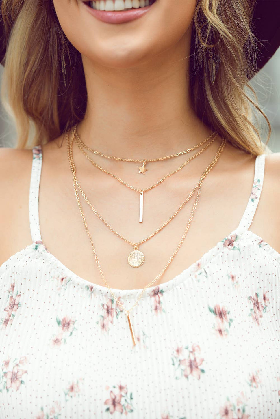 Boho Multi-layered Star Pendant Necklace: Gold
