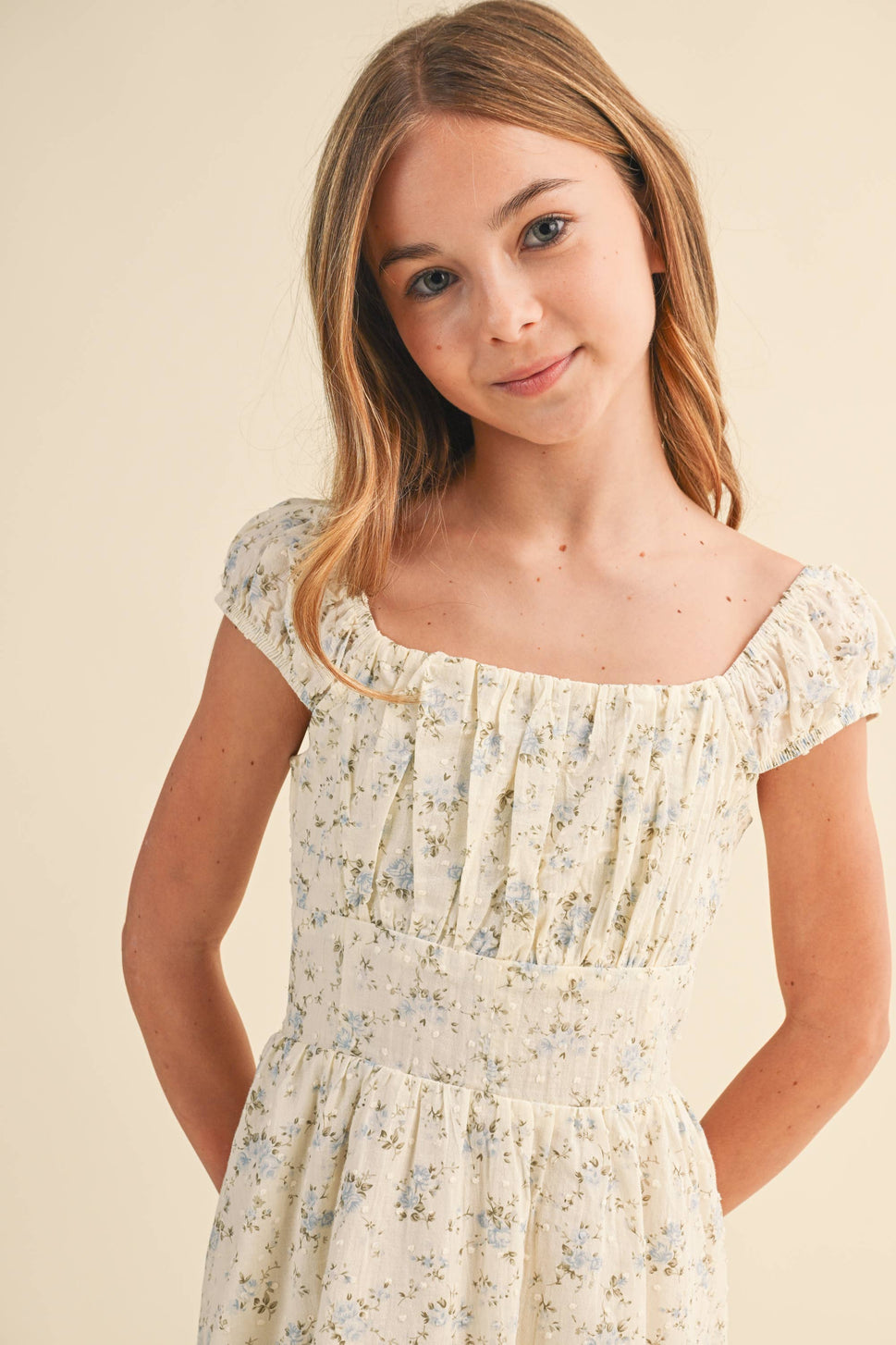 TWEEN GIRLS KIDS RUCHED SHOULDER MINI DRESS