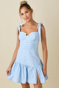 Irregular striped bustier dress with tie shoulder straps