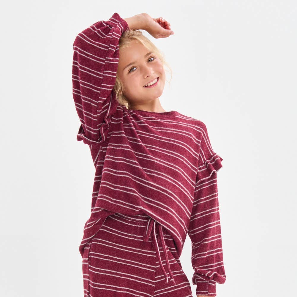 Ruffle Shoulder Brushed Knit Top