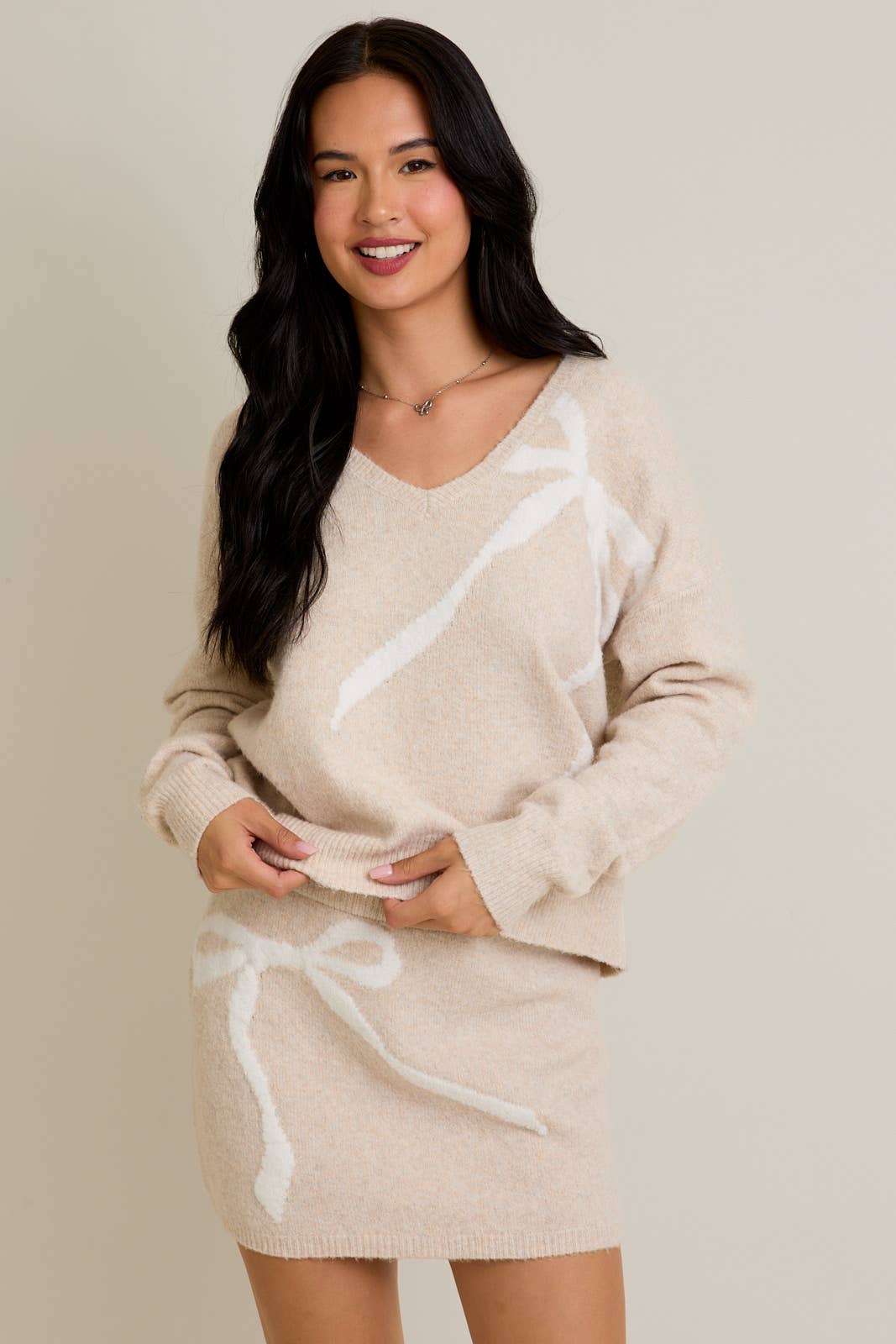 V-neck & Mini Skirt Set