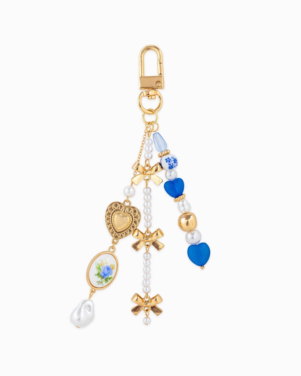 Romantic Ceramic and Bow Charm Bag Charm: Blue
