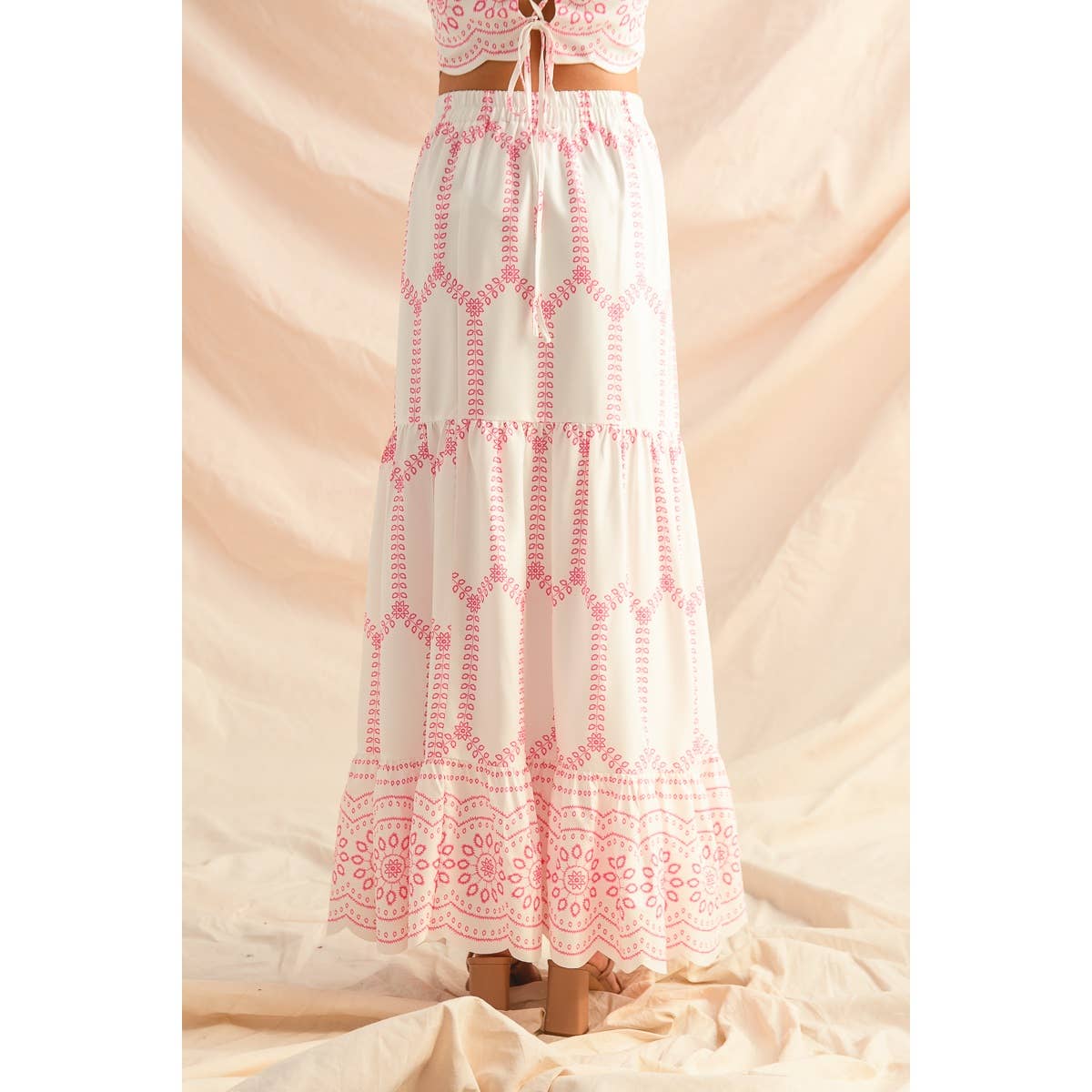 Embroidery Looking Print Woven Top & Skirt Set