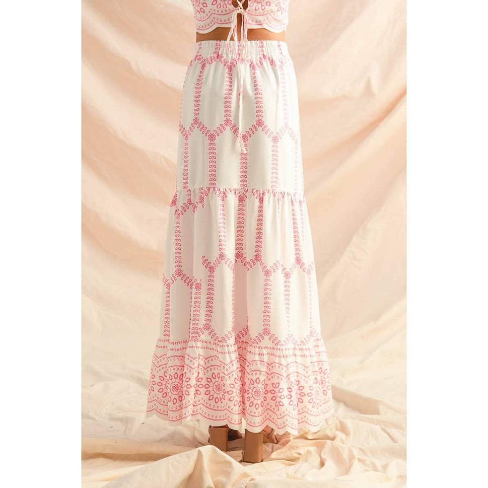 Embroidery Looking Print Woven Top & Skirt Set