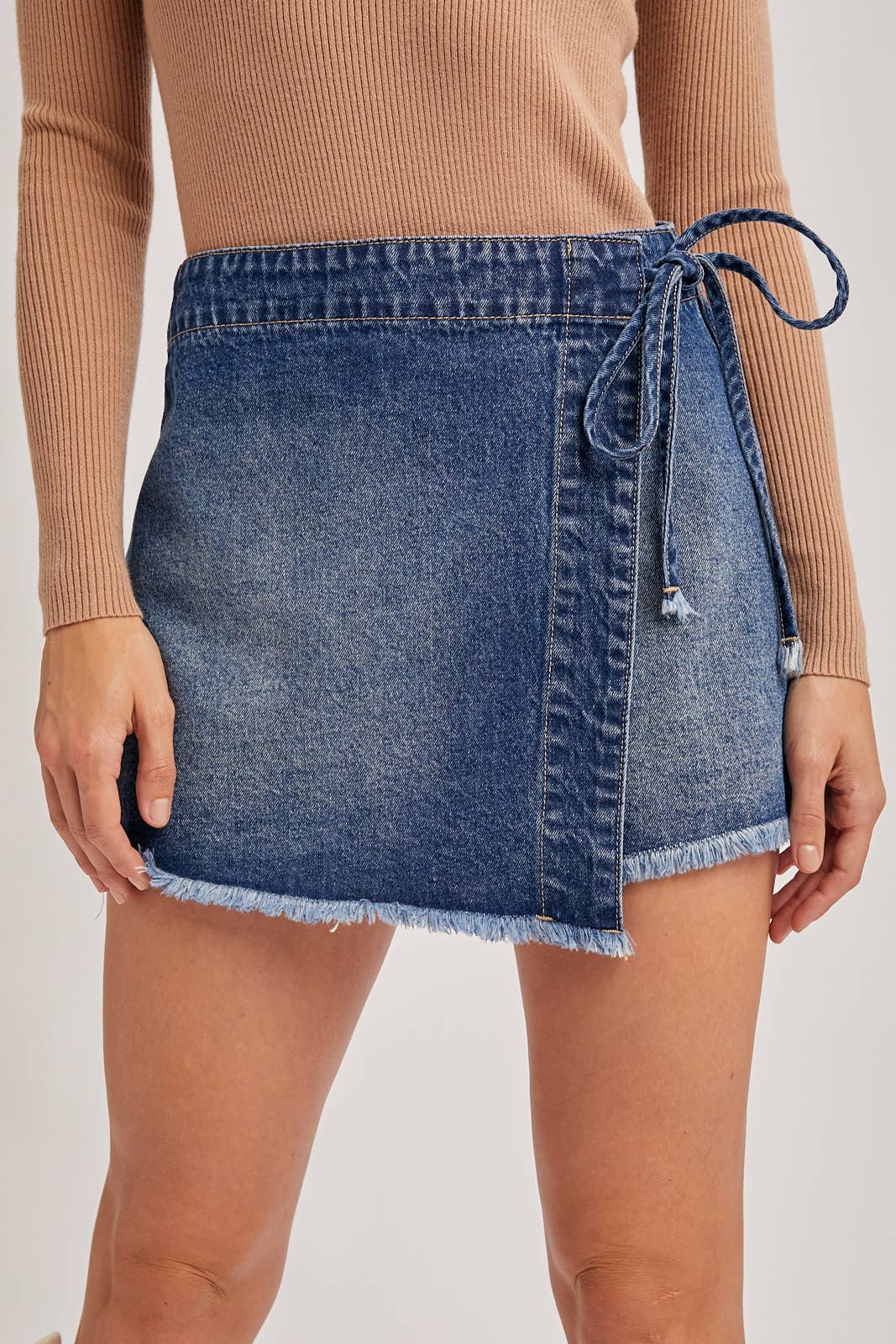 DENIM OVERLAPPING FRONT SKORT