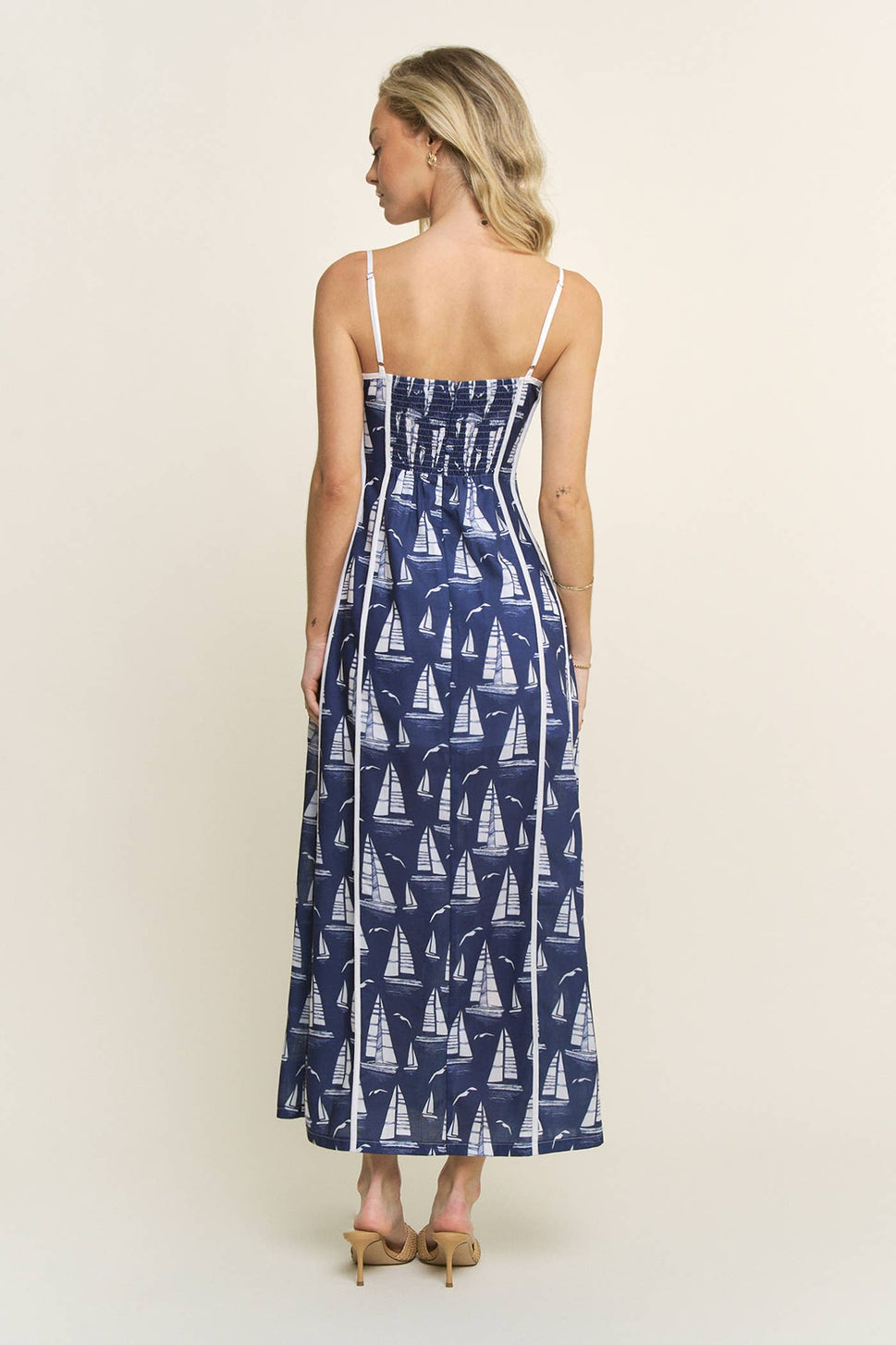 PRINTED PIPING DETAIL MAXI DRESS