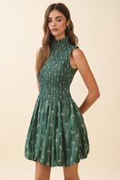 Switch BOW PRINT SHIRRED BODICE BUBBLE HEM MINI DRESS 3 image