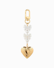 Bow Pearl Heart Locket Bag Charm: Gold