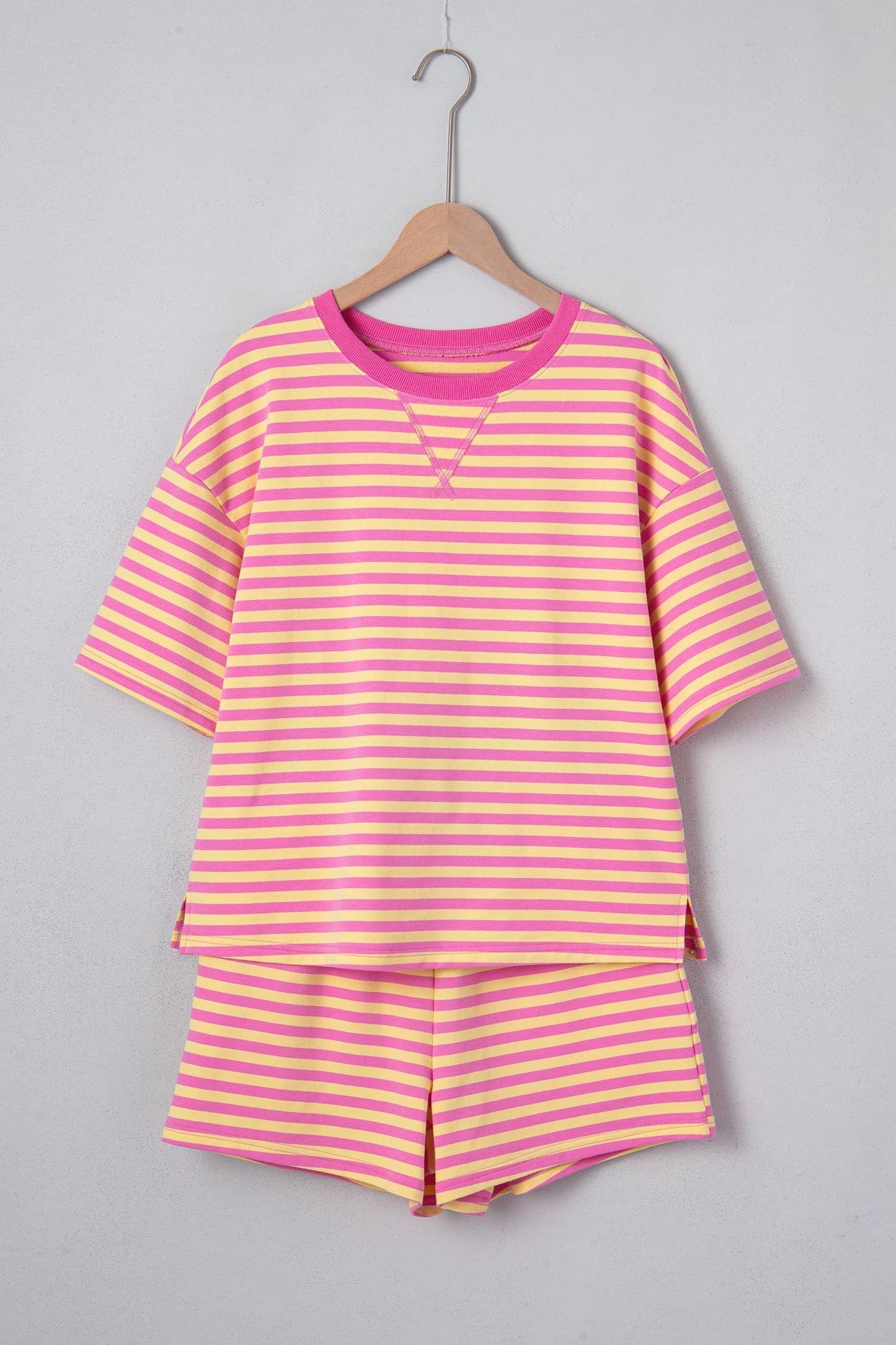 LAS Stripe Contrast Trim Boxy Terry Short Set