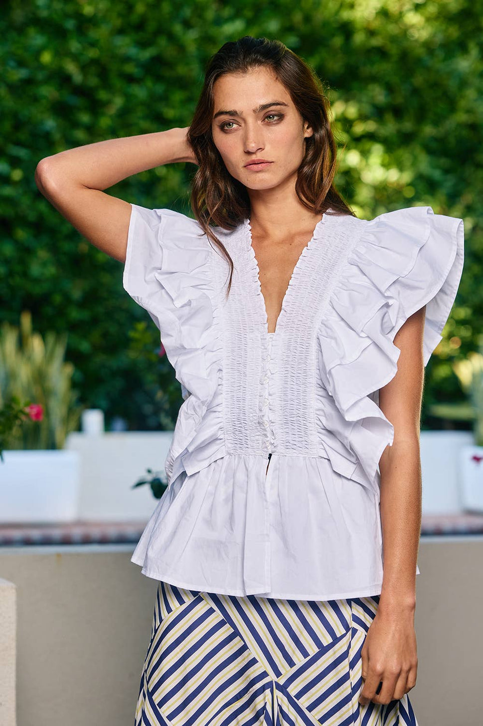 * Ruffle Smocked Peplum Blouse: Baby Blue