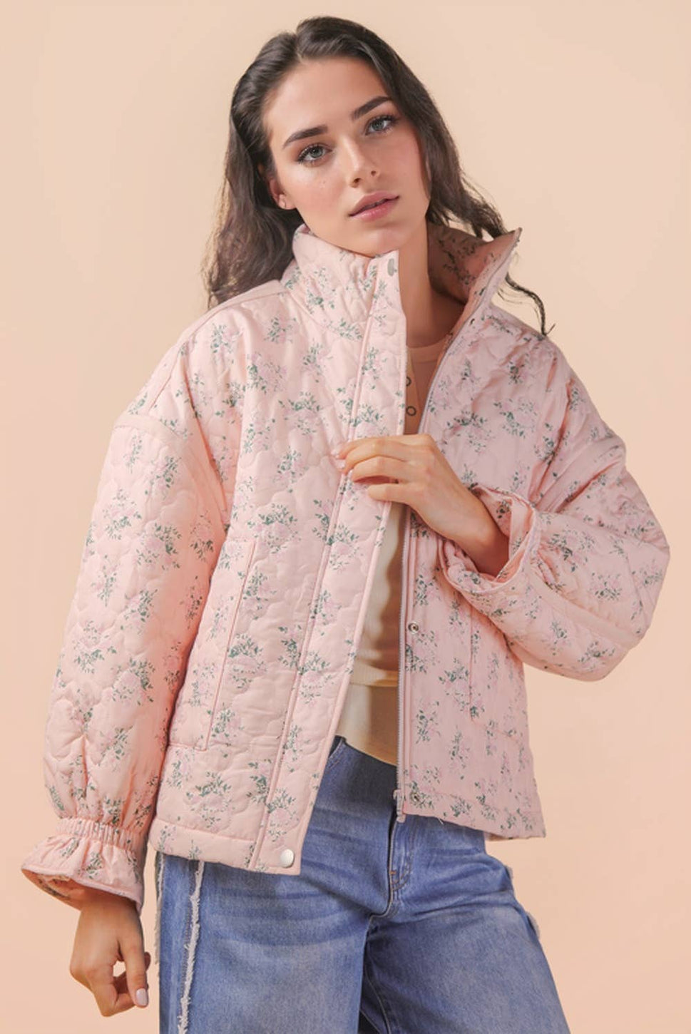 Floral Print Quilted Oversized Casual Jacket