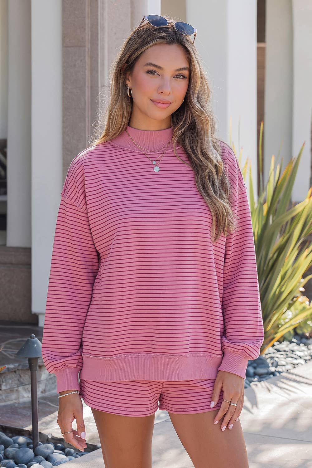 Mock Neck Baggy Pullover Matching Shorts Set