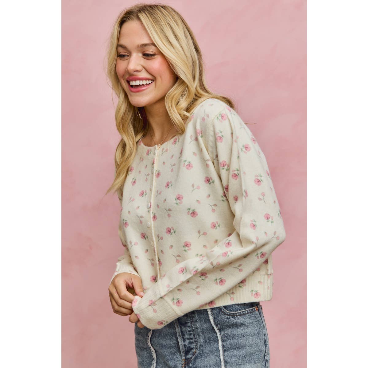 FLORAL PRINT BUTTON DOWN CARDIGAN SWEATER TOP