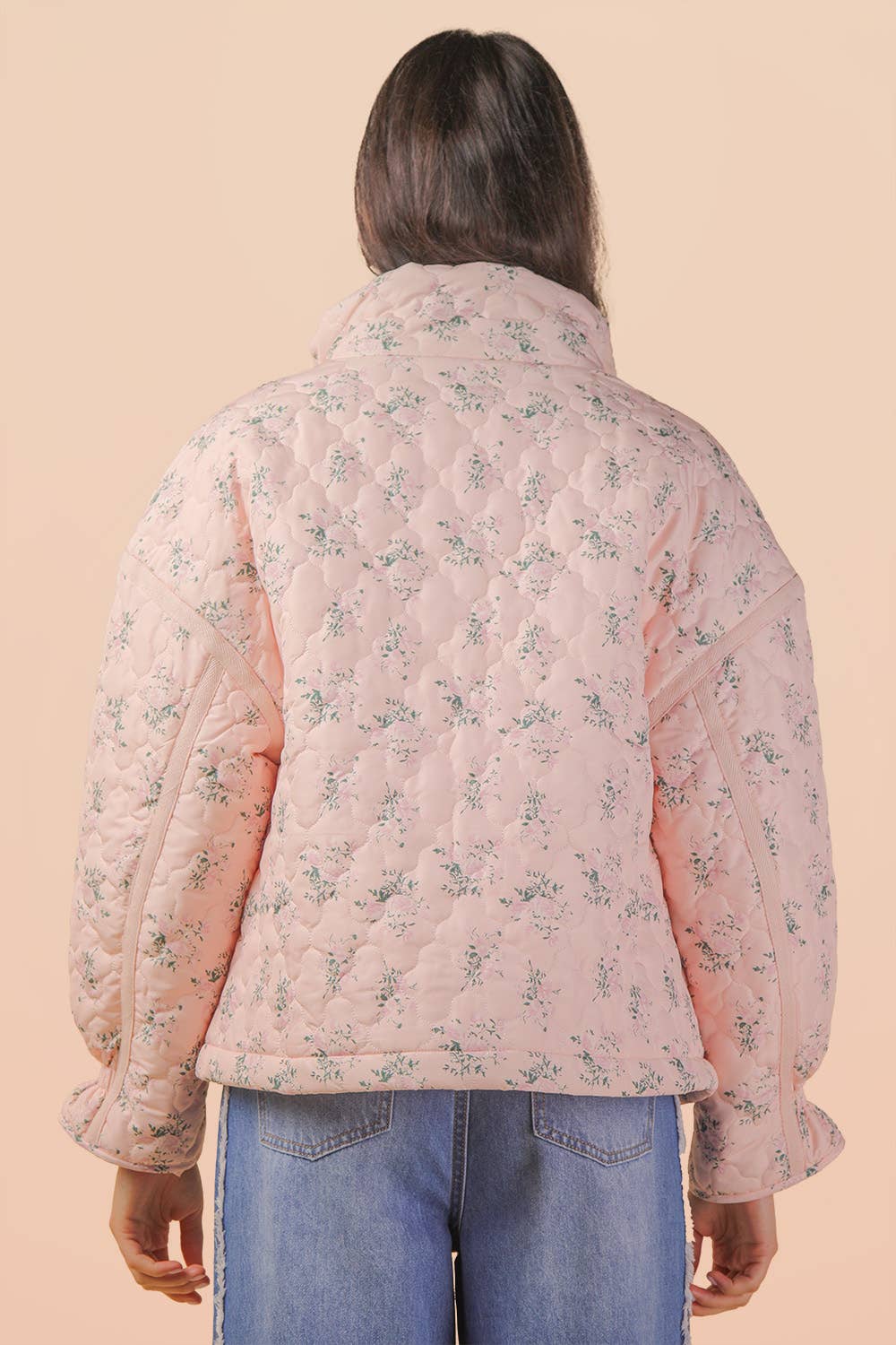 Floral Print Quilted Oversized Casual Jacket