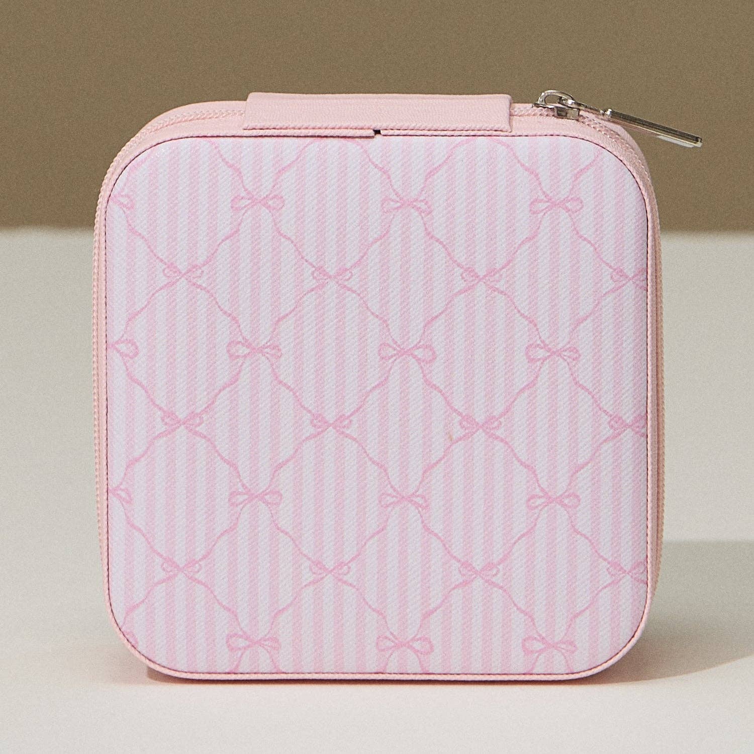 Bow Monogram Print Jewelry Box -Travel Size: Pink