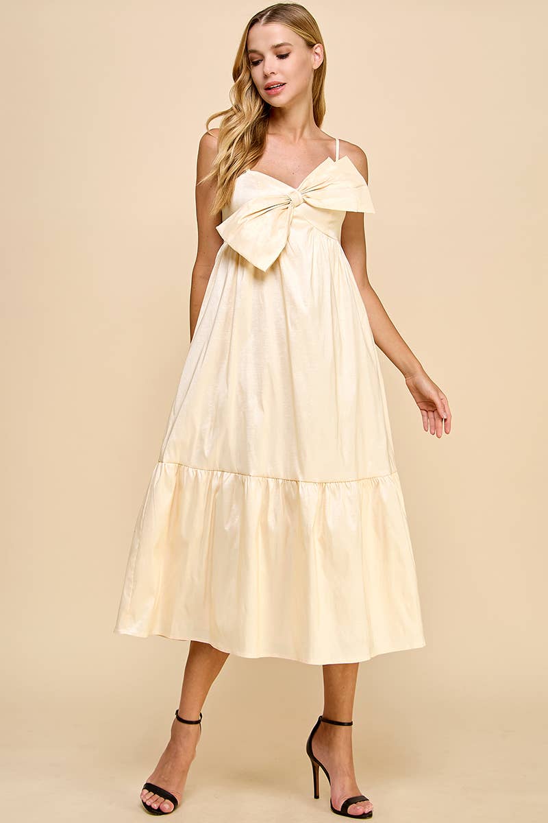 Adjustable Strap Midi Dress with Bow Detail