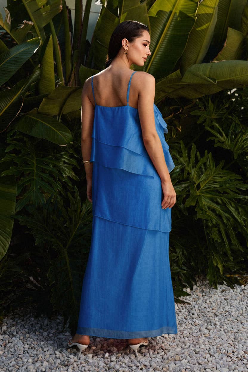 floral applique tiered maxi dress