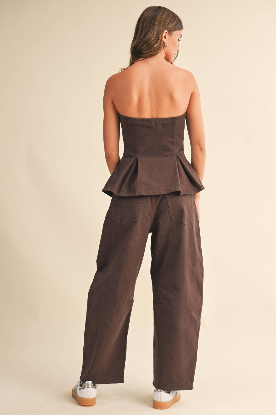 Pleated Strapless Top And Barrel Pants