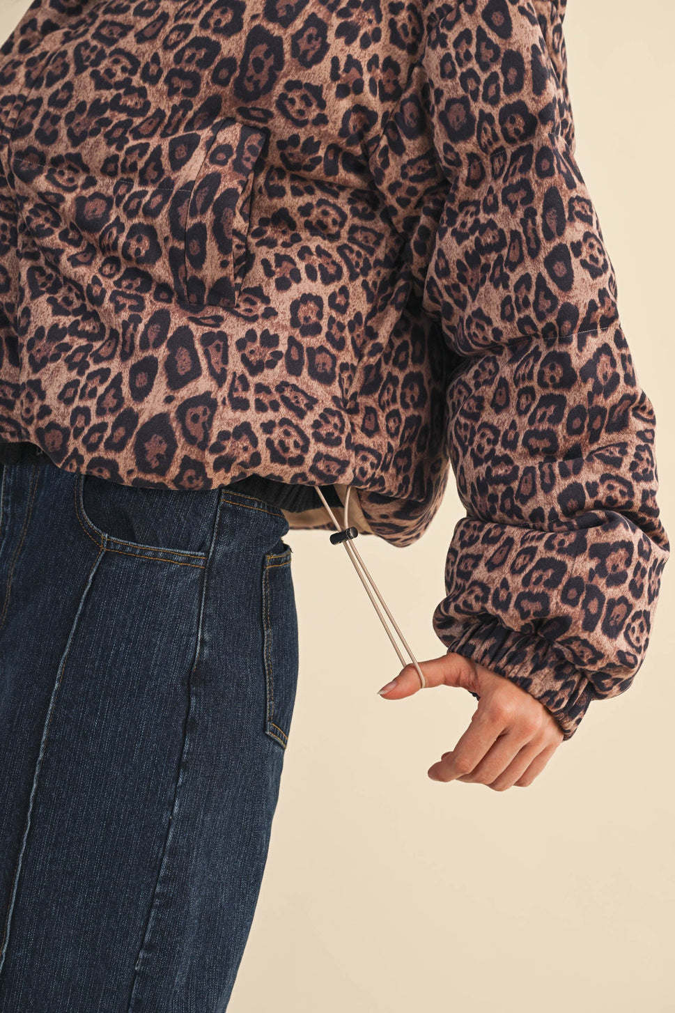 LEOPARD PRINTED CROPPED PUFFER JACKET LEOPARD / ML