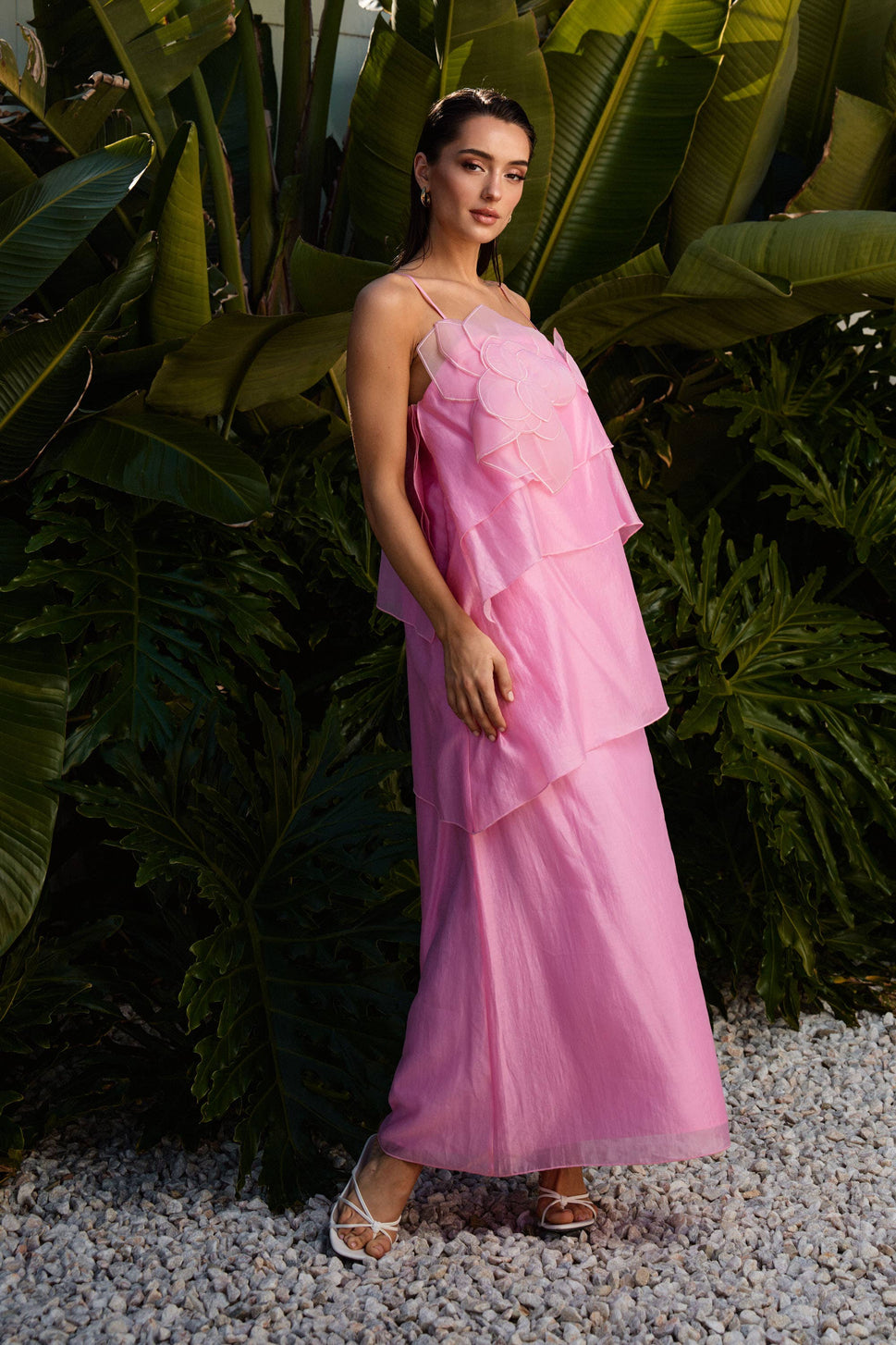 floral applique tiered maxi dress
