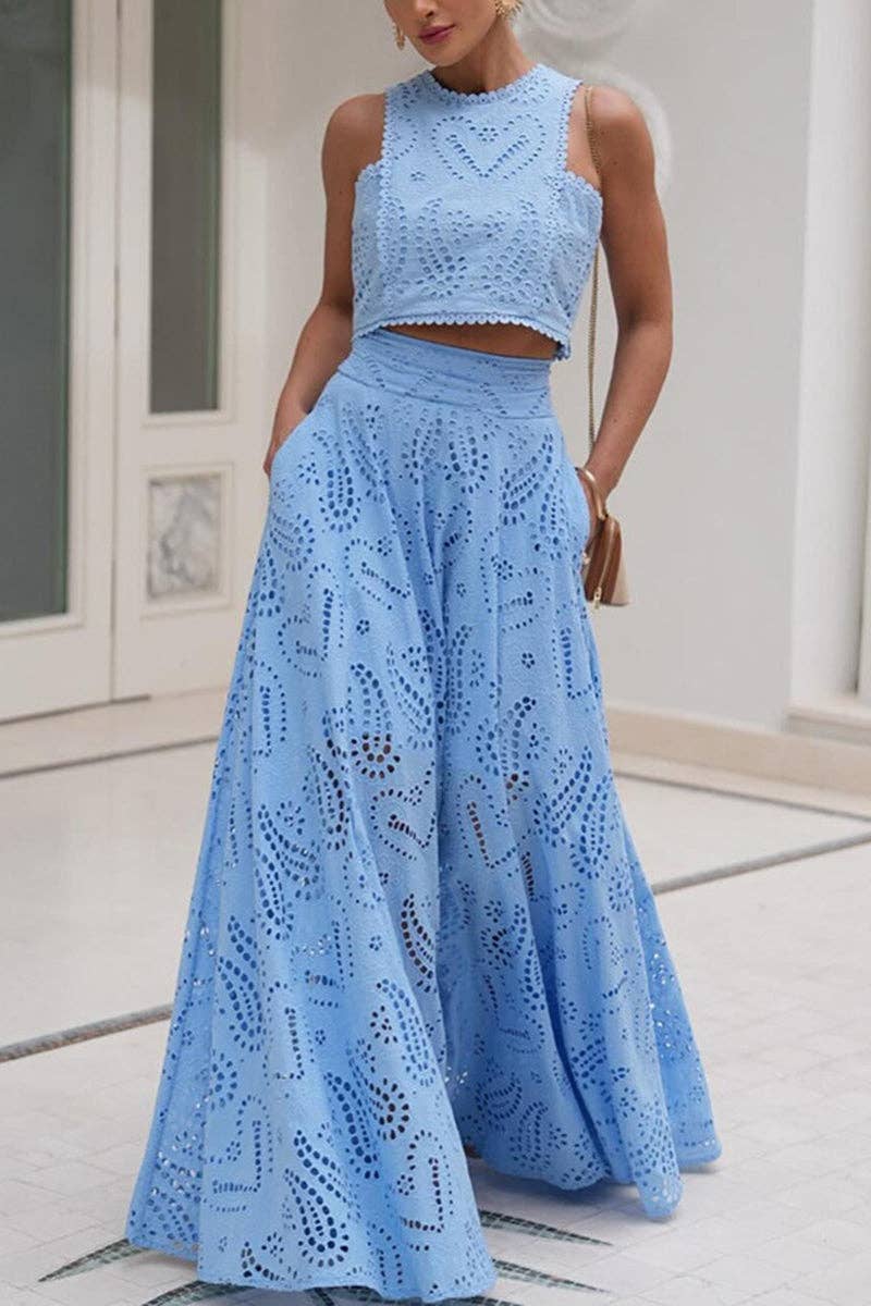 Eyelet Halter Skirt Set