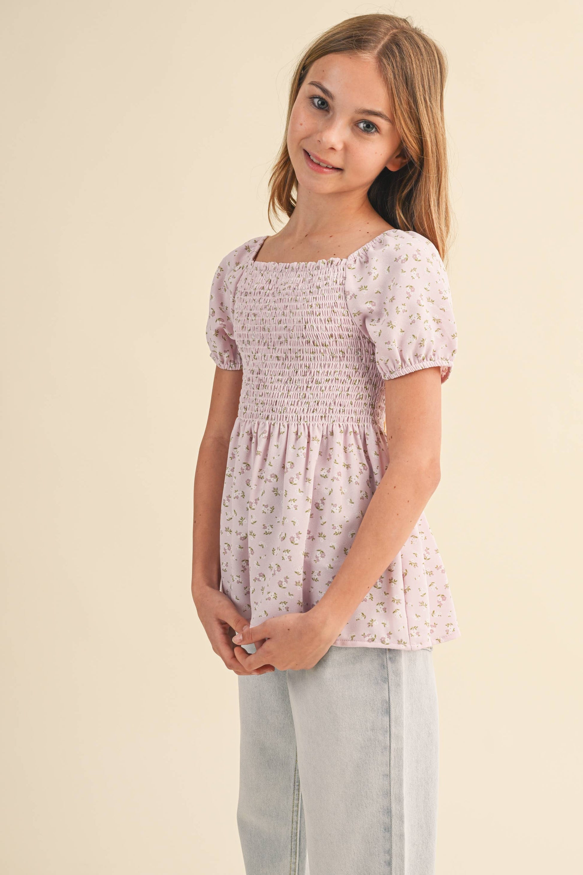 TWEEN KIDS GIRLS SMOCKED TOP