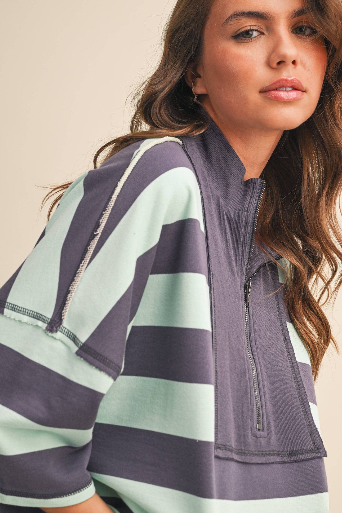 STRIPED HALF ZIP TOP AND SHORTS SET