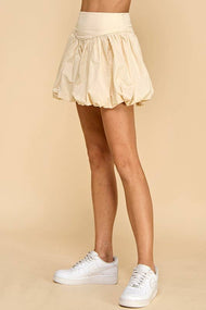 SOLID WIDE WAISTBAND BUBBLE SKIRT
