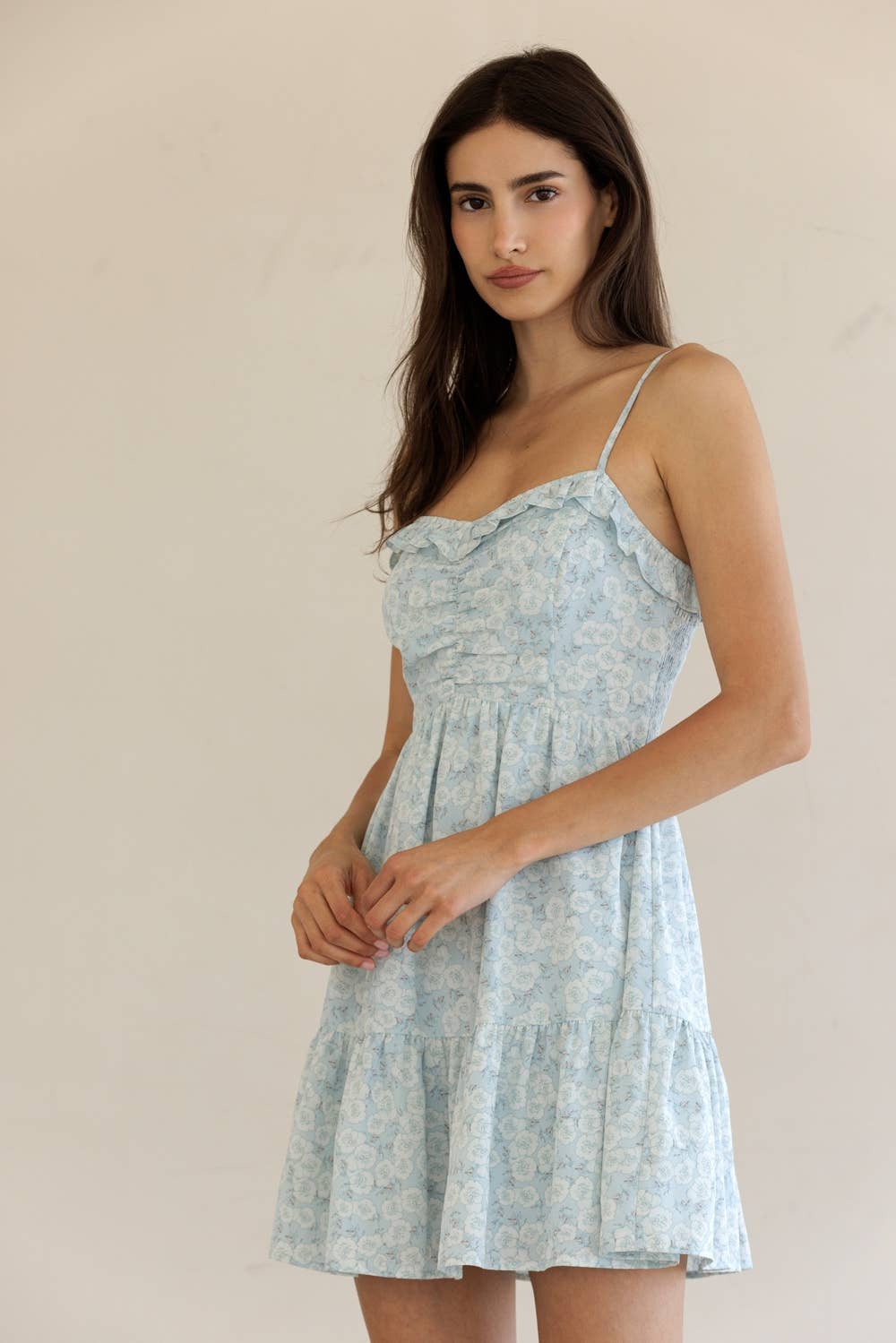 FLORAL RUFFLED MINI DRESS