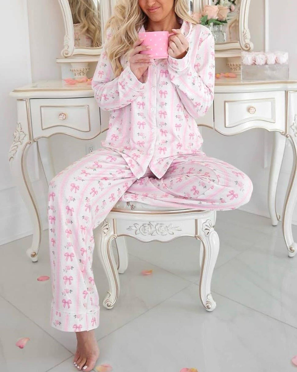 STYLISH BOW PRINT LOUNGEWEAR SET