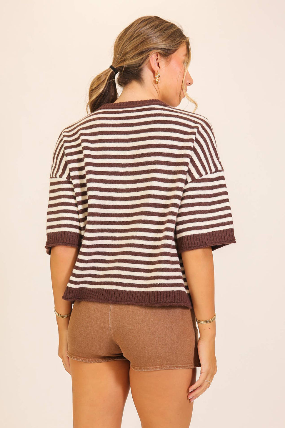 Fall Striped Button Front Knit Cardigan