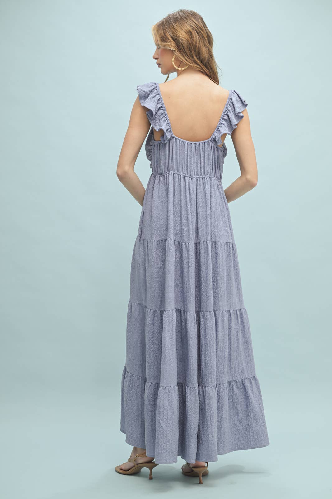 TEXTURED TIERED MIDI DRESS