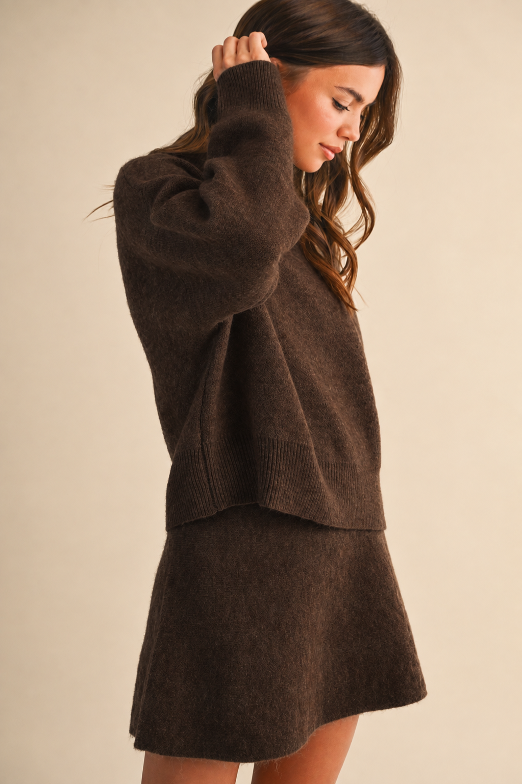 Long Sleeve Sweater Top and Flared Mini Skirt Set