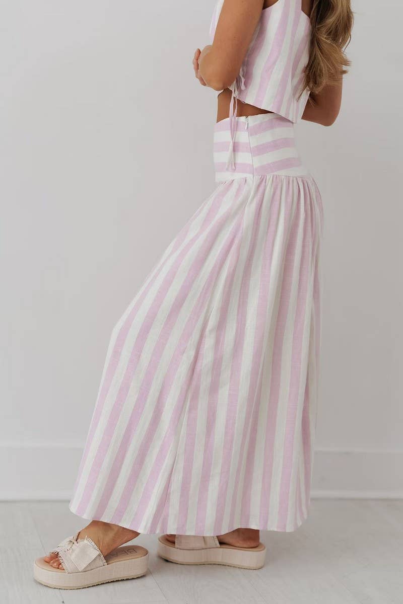 STRIPED MIDI A-LINE VACATION SKIRT SET