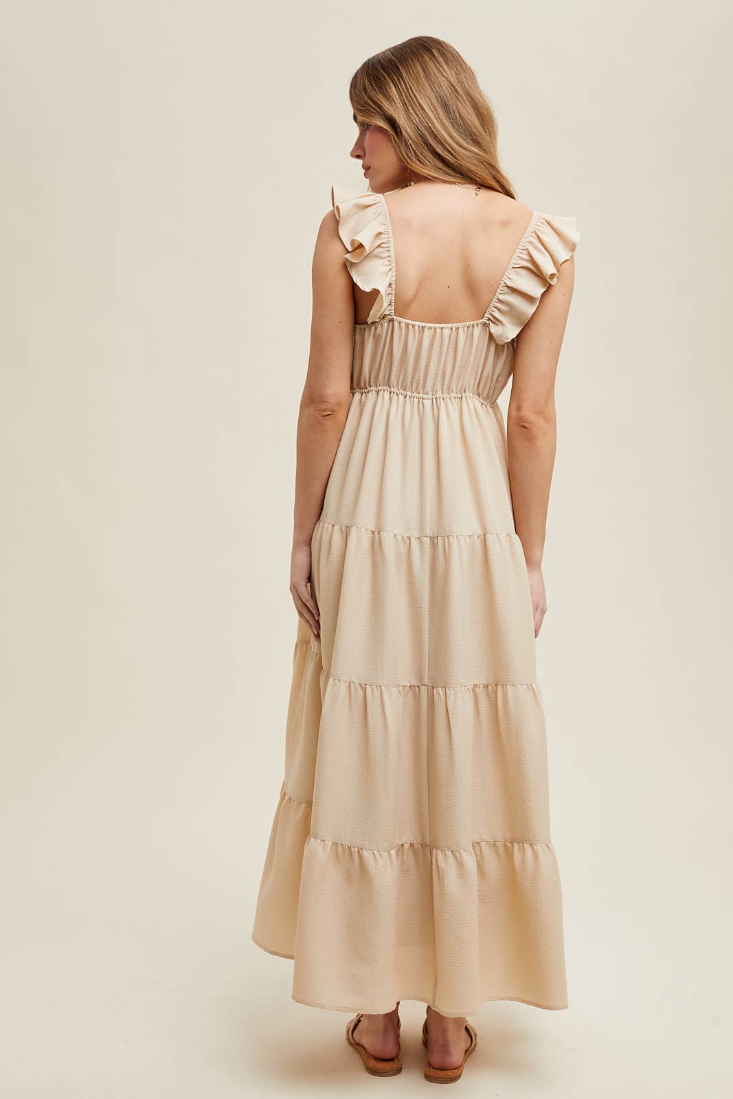 TEXTURED TIERED MIDI DRESS