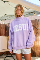 Switch Jesus Embroidered Mock Neck Sweatshirt : LAVENDER 3 image