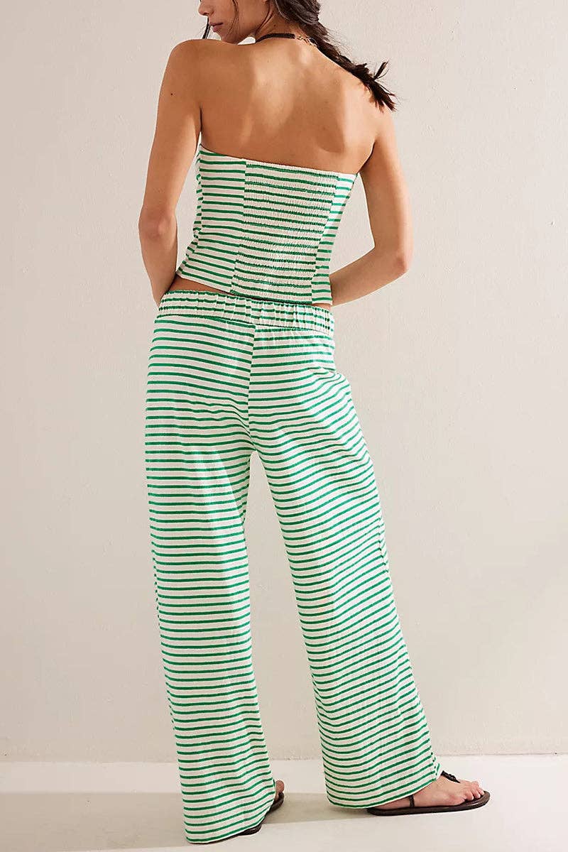 Strapless Striped Pants Set: PINK / M