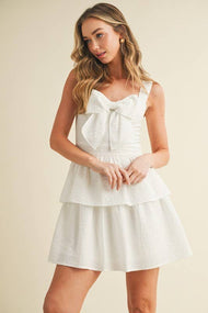 Textured Fabric Statement Front Bow Detail Dress