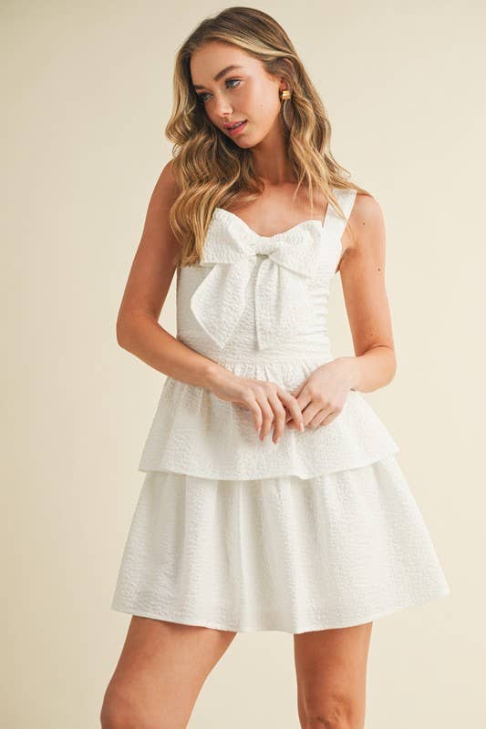Textured Fabric Statement Front Bow Detail Dress