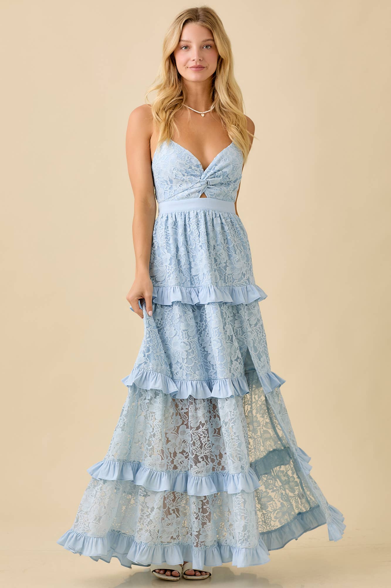 *Lace Maxi Dress With Ruffle Tier And Thigh Slit