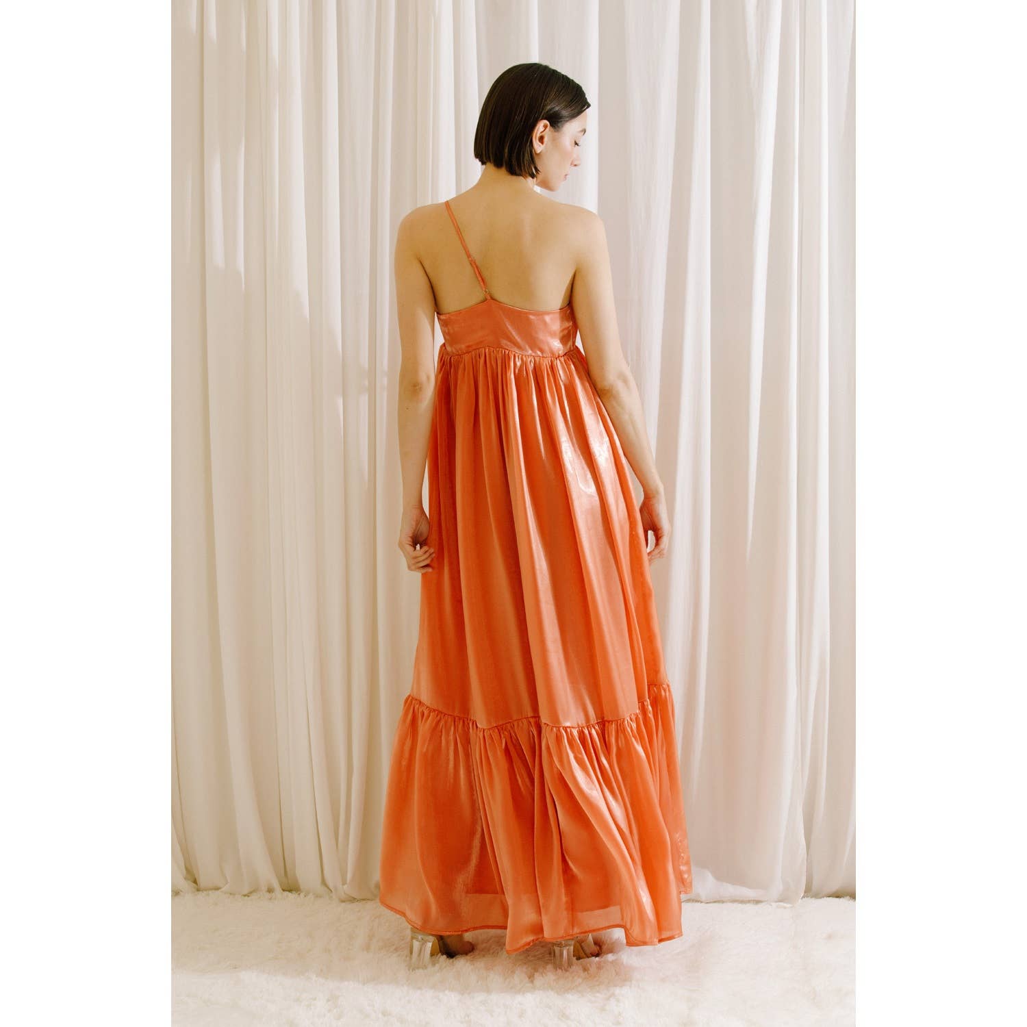 SATIN METALLIC SHEEN MAXI BOW DRESS