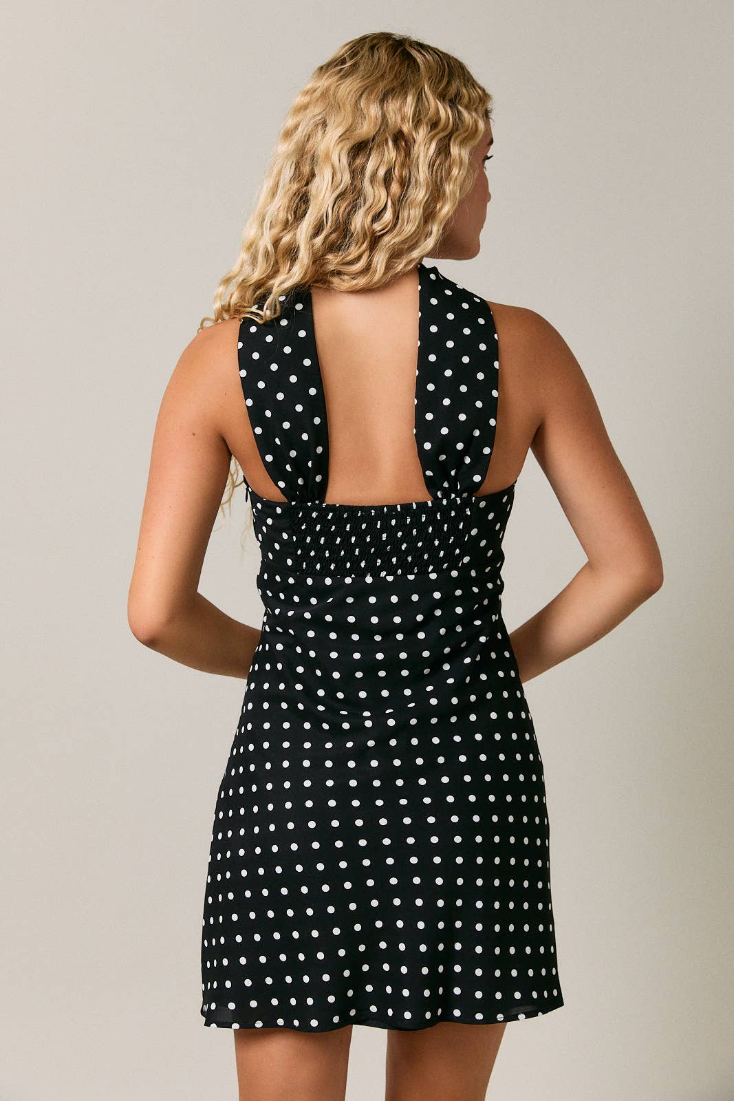 *Polka Dot Mini Dress With Attached Scarf