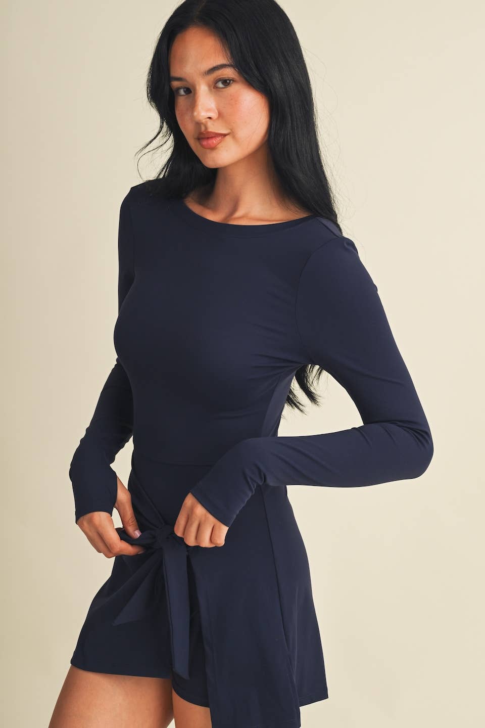 Long Sleeve Wrap Tie Front Dress