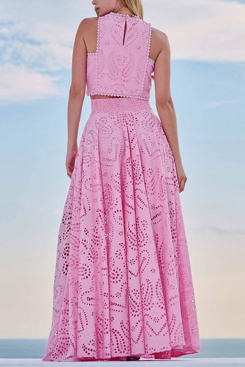 Eyelet Halter Skirt Set