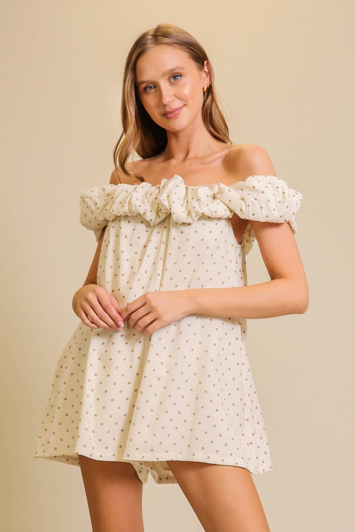 Polka Dot Off-The-Shoulder Romper