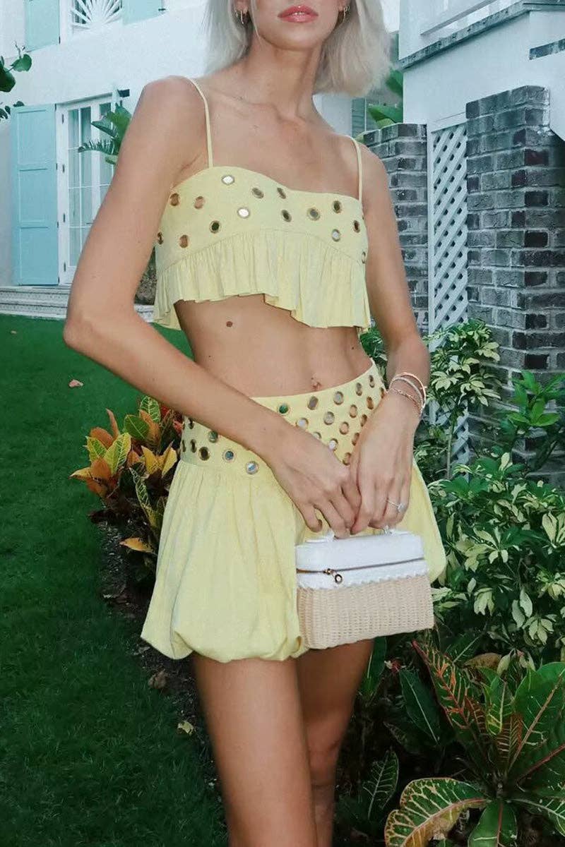 Polka Dot Spaghetti Strap Set Yellow
